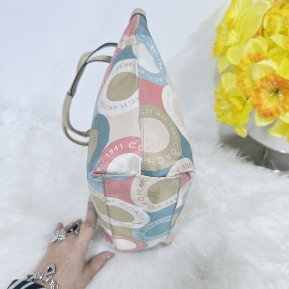 Coach Soho Sateen multicolor Purse Shoulder Hand Bag Polka Dot Logo - Picture 10 of 16